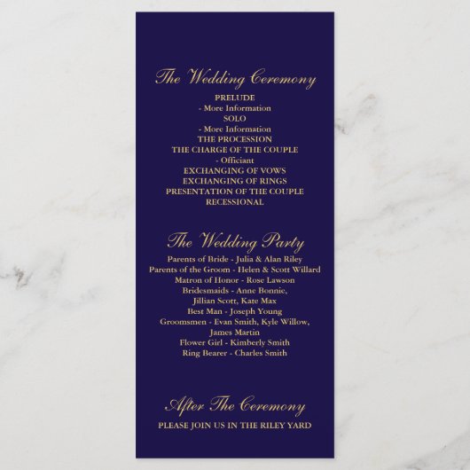 Golden Rozen Trouwprogramma - Blauw Programmakaart (Achterkant)