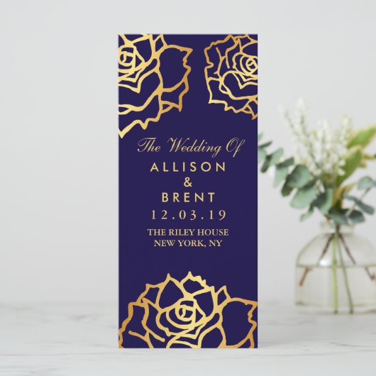 Golden Rozen Trouwprogramma - Blauw Programmakaart (Staand voorkant)