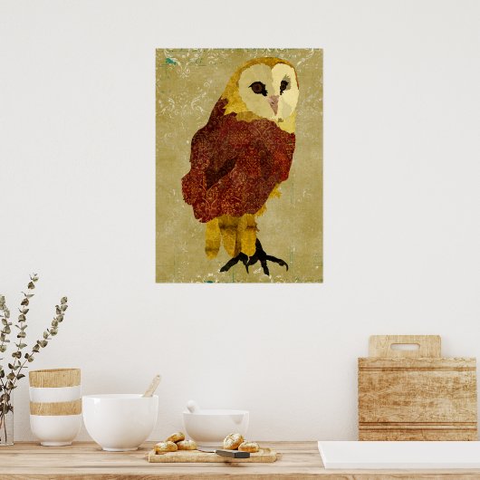 Golden Ruby Owl Art Poster (Keuken)