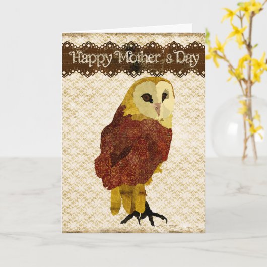 Golden Ruby Owl Moederdag Kaart (Gele Bloem)