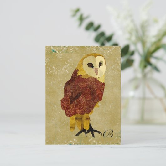  Golden Ruby Owl Monogram Briefkaart (Staand voorkant)