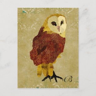  Golden Ruby Owl Monogram Briefkaart