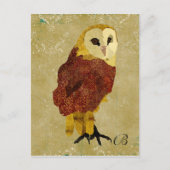  Golden Ruby Owl Monogram Briefkaart (Voorkant)