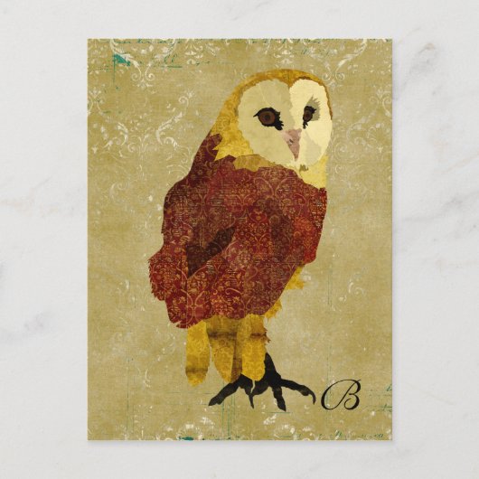  Golden Ruby Owl Monogram Briefkaart (Voorkant)