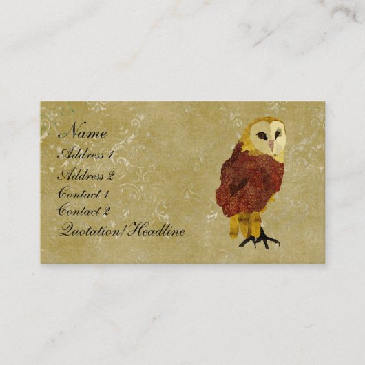 Golden Ruby Owl Visitekaartje/Labels Visitekaartje (Voorkant)