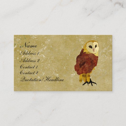 Golden Ruby Owl Visitekaartje/Labels Visitekaartje (Voorkant)