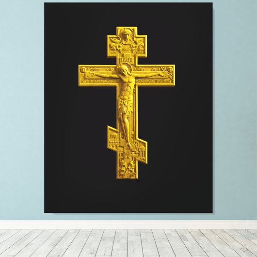 Golden Russisch orthodoxe kruis Canvas Afdruk (Insitu (Houten vloer))