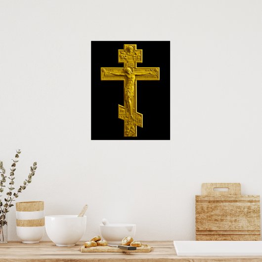 Golden Russisch orthodoxe kruis Poster (Keuken)