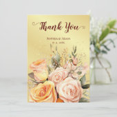Golden Rustic Floral Dank u bruiloft Kaart (Staand voorkant)