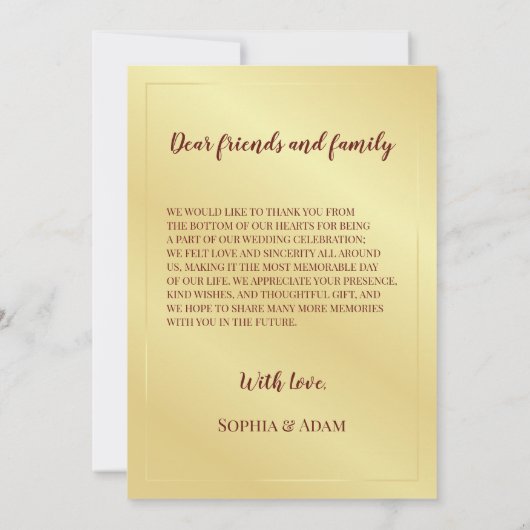 Golden Rustic Floral Dank u bruiloft Kaart (Achterkant)