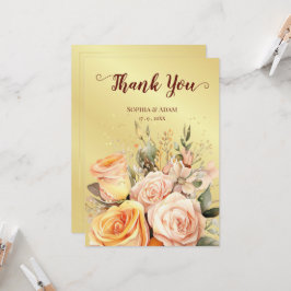 Golden Rustic Floral Dank u bruiloft Kaart
