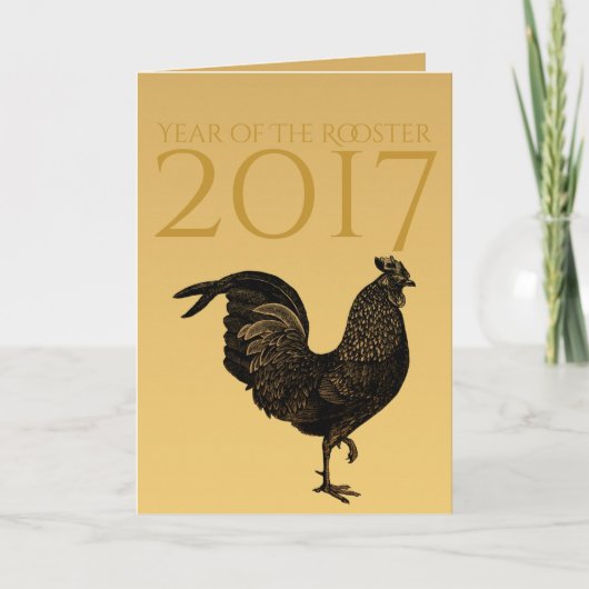 Golden Rustic Rooster Jaar 2017 Monogram binnen Feestdagen Kaart (Voorkant)