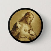 Golden Sacred Heart met Cross Ronde Button 5,7 Cm (Voorkant)