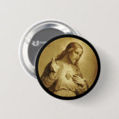 Golden Sacred Heart met Cross Ronde Button 5,7 Cm (Voorkant /achterkant)