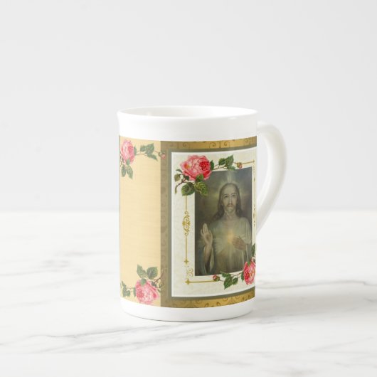 Golden Sacred Heart van Jesus Bone China Mok GIFT (Voorkant rechts)