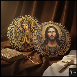 Golden Sacred Icon - Jesus Rond Kussen