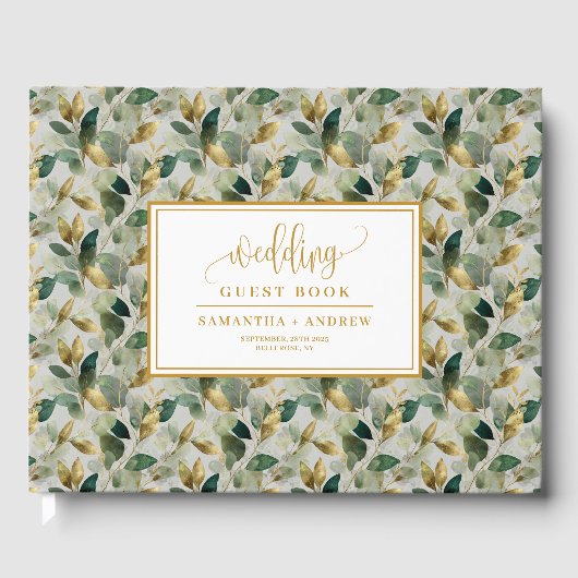 Golden Sage groene eucalyptus bruiloft gastenboek (Voorkant)