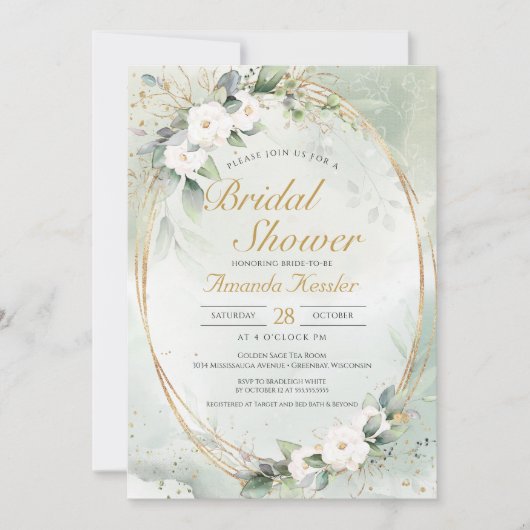 Golden Sage Wit Bloemen Elegant Vrijgezellenfeest Kaart (Voorkant)