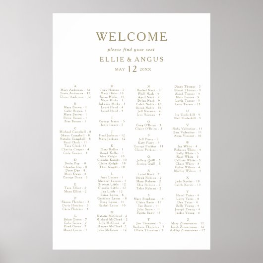 Golden Sand Alfabetical Seating Chart Poster (Voorkant)