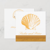 Golden Sand Shell Beach Wedding Invitations Kaart (Voorkant / Achterkant)