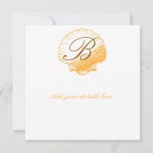Golden Sand Shell Beach Wedding Invitations Kaart (Achterkant)