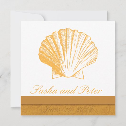 Golden Sand Shell Beach Wedding Invitations Kaart (Voorkant)