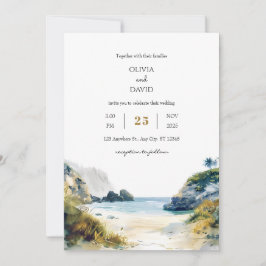 Golden Sand Tropical Palms Beach Cove Art Wedding Kaart