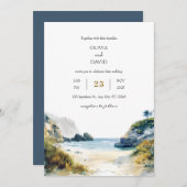 Golden Sand Tropical Palms Beach Cove Art Wedding Kaart (Voorkant / Achterkant)
