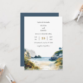Golden Sand Tropical Palms Beach Cove Art Wedding Kaart
