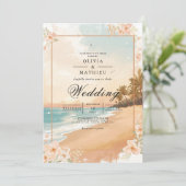 Golden Sands Tropical Beach Wedding Kaart (Staand voorkant)