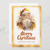 Golden Santa Claus Waterverf Feestdagenkaart (Voorkant / Achterkant)