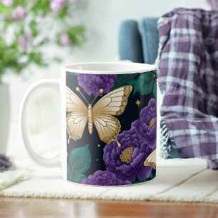 Golden Saphir Butterflies & Paarse pioenroos Delig Koffiemok