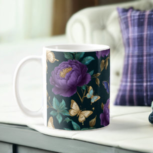 Golden Saphir Butterflies & Paarse pioenroos Delig Koffiemok