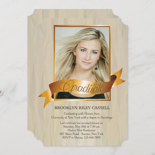 Golden Sash Foto Afstuderen Aankondiging/Uitnodige Kaart (Voorkant / Achterkant)