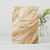 Golden Satin Luxe Wedding Invitation | Sparkle Cre Feestdagenkaart (Staand voorkant)