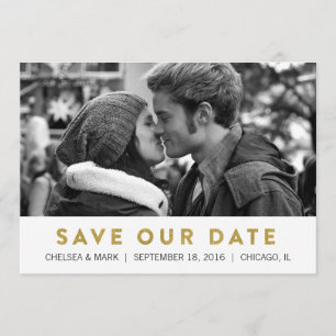 Golden Save the Date Moderne fotokaart