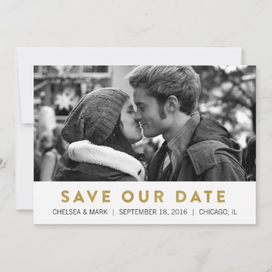 Golden Save the Date | Moderne fotokaart (Voorkant)