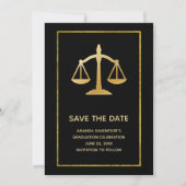 Golden Scales of Justice Law Theme Afstuderen Save The Date (Voorkant)