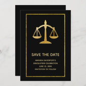 Golden Scales of Justice Law Theme Afstuderen Save The Date (Voorkant / Achterkant)
