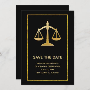 Golden Scales of Justice Law Theme Afstuderen Save The Date
