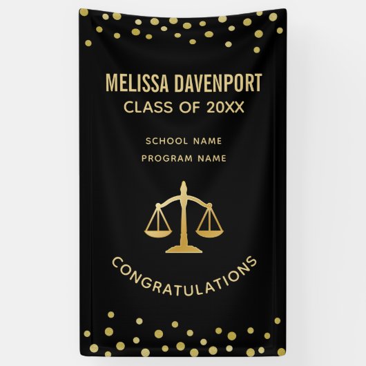 Golden Scales of Justice Law Theme Afstuderen Spandoek (Verticaal)