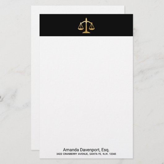 Golden Scales of Justice Law Theme Design Briefpapier (Voorkant / Achterkant)
