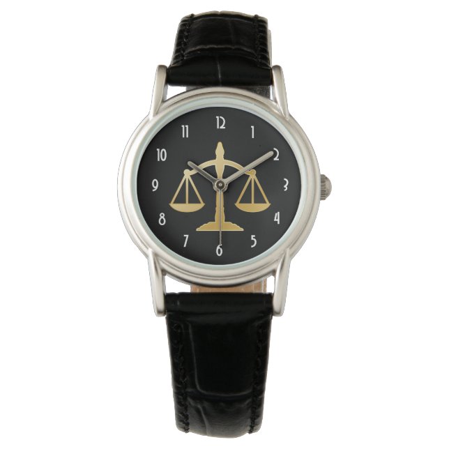Golden Scales of Justice Law Theme Design Horloge (Voorkant)