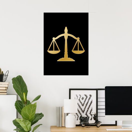 Golden Scales of Justice Law Theme Design Poster (Thuiskantoor)