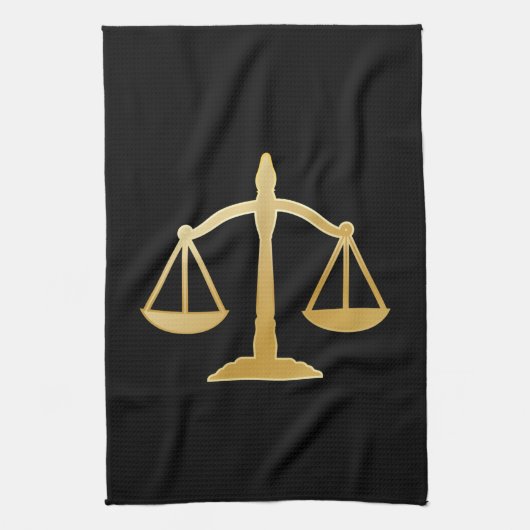 Golden Scales of Justice Law Theme Design Theedoek (Verticaal)