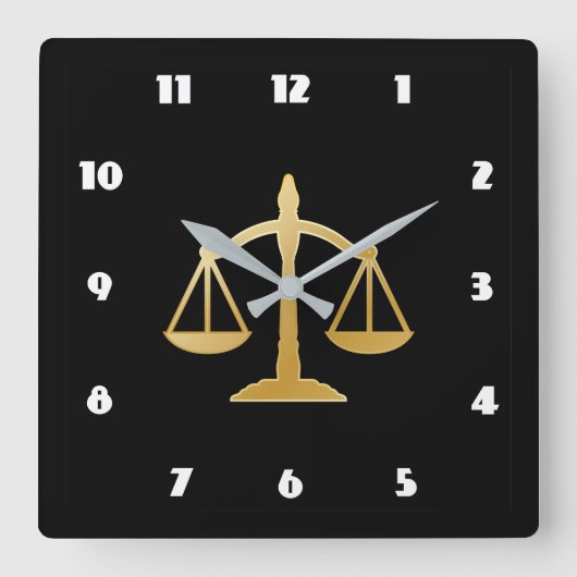 Golden Scales of Justice Law Theme Design Vierkante Klok (Voorkant)