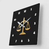 Golden Scales of Justice Law Theme Design Vierkante Klok (Hoek)
