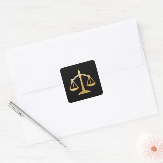 Golden Scales of Justice Law Theme Design Vierkante Sticker (Envelop)
