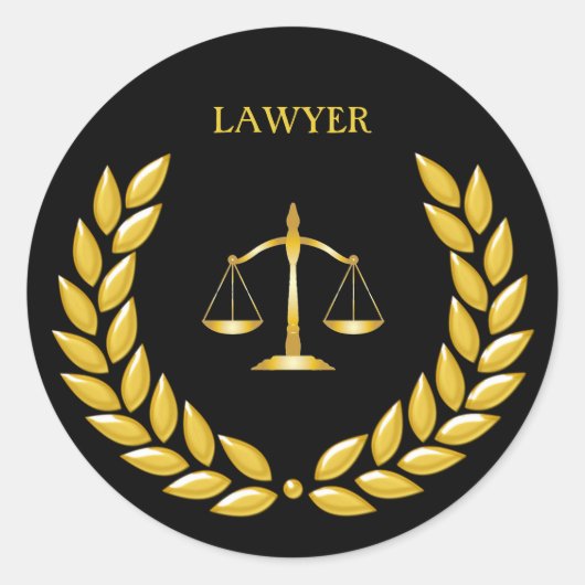 Golden Scales of Justice Lawyer on Black Ronde Sticker (Voorkant)