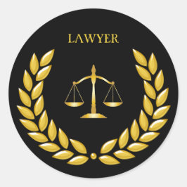 Golden Scales of Justice Lawyer on Black Ronde Sticker